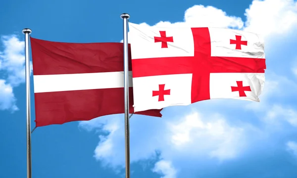 Vlajka vlajka Lotyšska s Gruzií, 3d vykreslování — Stock fotografie