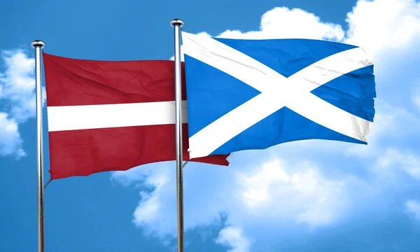 İskoçya bayrağı, 3d render ile Letonya bayrağı — Stok fotoğraf