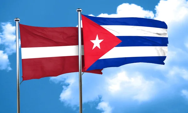 Latvia flag with cuba flag, 3D rendering — Stock Photo, Image
