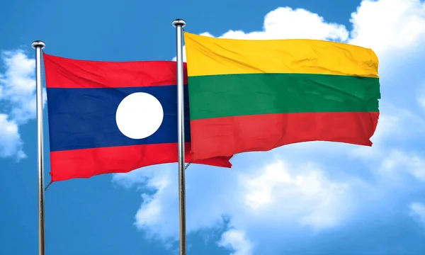 Drapeau Laos avec drapeau Lituanie, rendu 3D — Photo