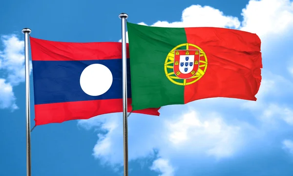 Laos flagge mit portugiesischer flagge, 3d rendering — Stockfoto