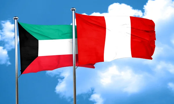 Kuveyt bayrağı Peru bayrağı, 3d render ile — Stok fotoğraf