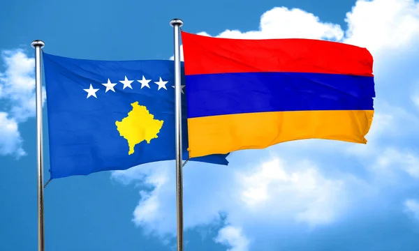 Σημαία του Κοσσυφοπεδίου με σημαία της Αρμενίας, 3d rendering — Φωτογραφία Αρχείου