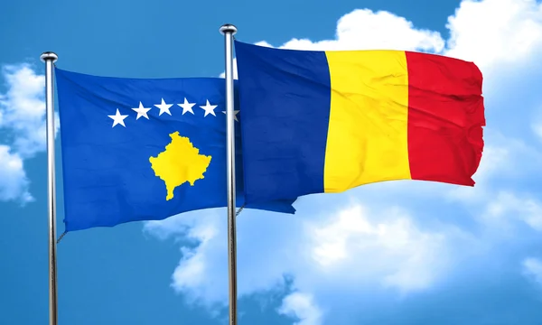 Bandiera Kosovo con bandiera Romania, rendering 3D — Foto Stock