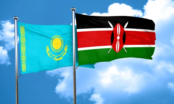 Kazakhstan flag with Kenya flag, 3D rendering
