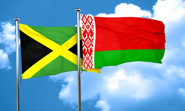 Jamaica flag with Belarus flag, 3D rendering