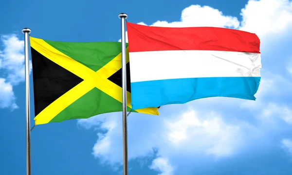 Jamaica vlajka s Lucemburskem vlajka, 3d vykreslování — Stock fotografie