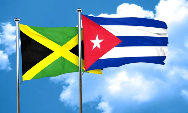 Jamaica flag with cuba flag, 3D rendering