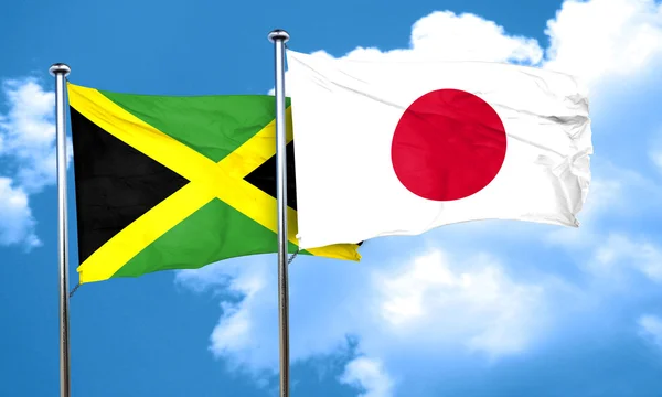 Jamaica flag with Japan flag, 3D rendering