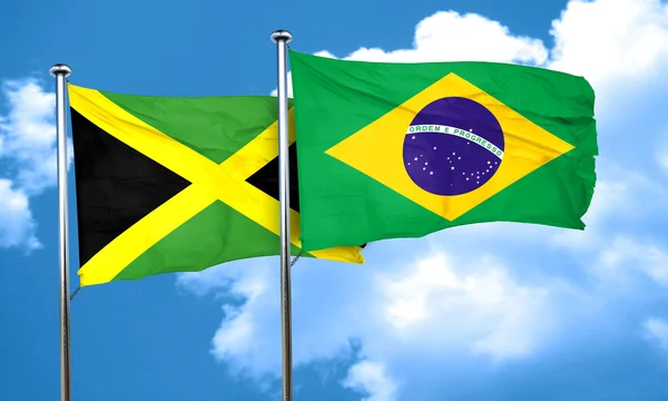 Jamaica flag with Brazil flag, 3D rendering