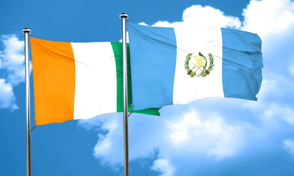 Flagge der Elfenbeinküste mit Flagge Guatemalas, 3D-Darstellung — Stockfoto