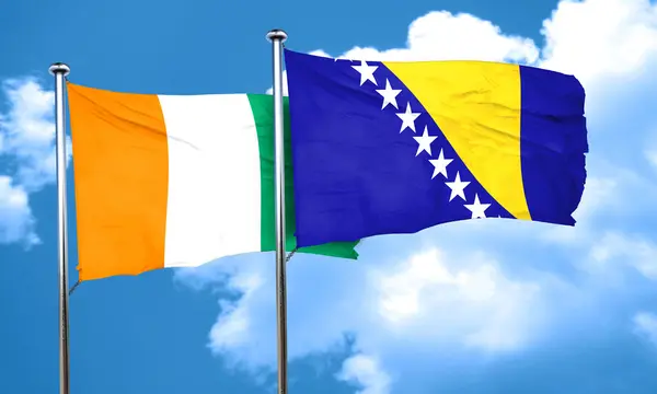 Drapeau de la Côte d'Ivoire avec drapeau de Bosnie-Herzégovine, rendu 3D — Photo