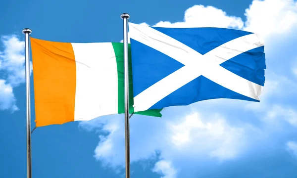 Flagge der Elfenbeinküste mit schottischer Flagge, 3D-Darstellung — Stockfoto