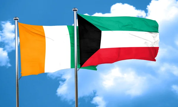 Flagge der Elfenbeinküste mit kuwaitischer Flagge, 3D-Darstellung — Stockfoto