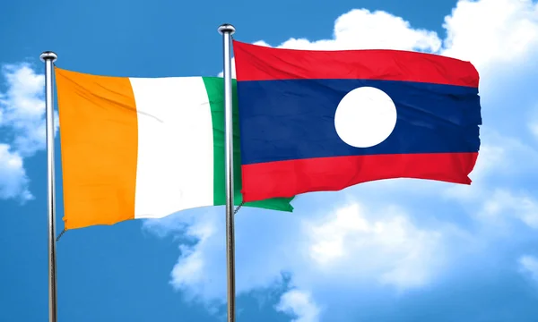 Pavillon Côte d'Ivoire avec drapeau Laos, rendu 3D — Photo
