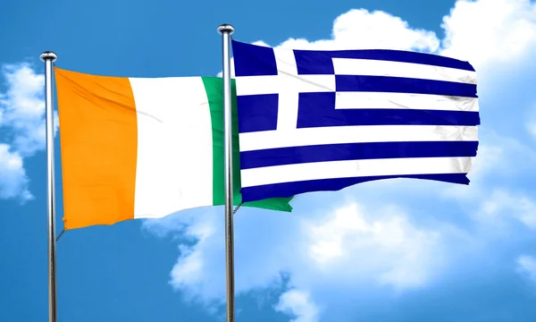 Ivory coast flag with Greece flag, 3D rendering — Stock Photo, Image