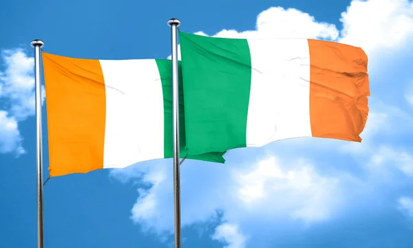 Bandeira da costa do Marfim com bandeira da Irlanda, renderização 3D — Fotografia de Stock