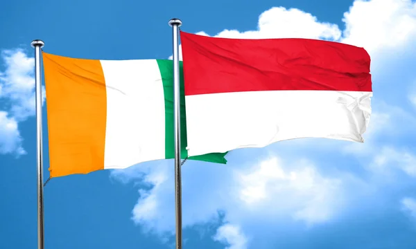 Flagge der Elfenbeinküste mit indonesischer Flagge, 3D-Darstellung — Stockfoto