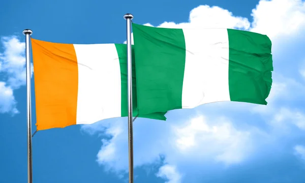 Флаг побережья Слоновой Кости с флагом Нигерии, 3D рендеринг — стоковое фото