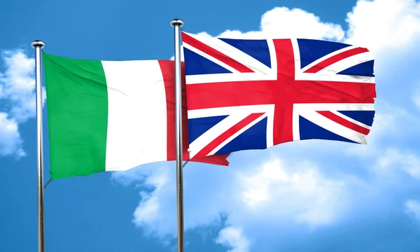 Italienische Flagge mit großer britischer Flagge, 3D-Darstellung — Stockfoto