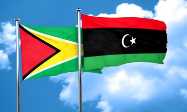 Guyana bayrak Libya bayrağı, 3d render ile