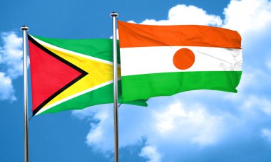Guyana bayrak Nijer bayrak, 3d render ile