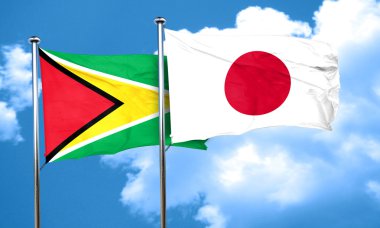 Guyana bayrak Japonya bayrağı, 3d render ile