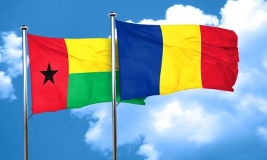 Gine bissau bayrak Romanya bayrağı, 3d render ile