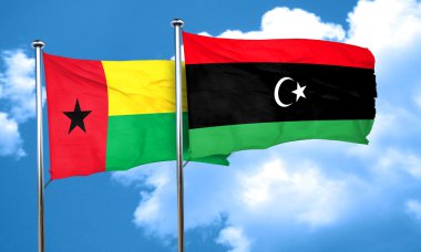 Gine bissau bayrak Libya bayrağı, 3d render ile