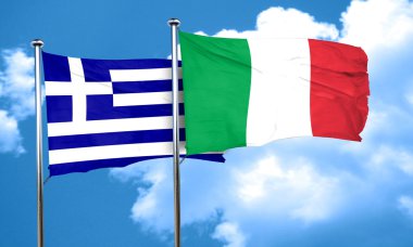 İtalya ile Yunanistan bayrağı bayrak, 3d render