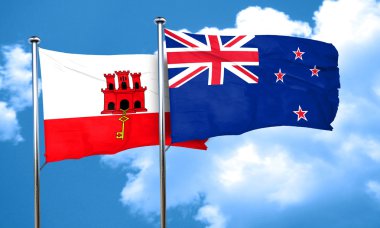 Cebelitarık bayrak Yeni Zelanda bayrağı, 3d render ile