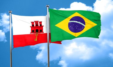 Cebelitarık bayrak Brezilya bayrağı, 3d render ile