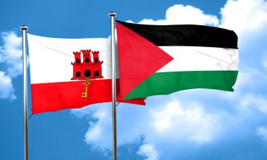 Cebelitarık bayrak Palestine bayrak, 3d render ile