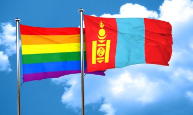 Moğolistan ile eşcinsel gurur bayrak bayrak, 3d render