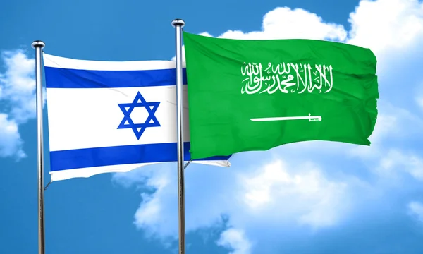 Izrael vlajka s Saúdská Arábie vlajka, 3d vykreslování — Stock fotografie
