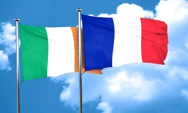 Irische Flagge mit französischer Flagge, 3D-Darstellung — Stockfoto