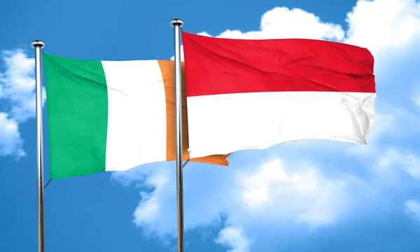 Irische Flagge mit indonesischer Flagge, 3D-Darstellung — Stockfoto