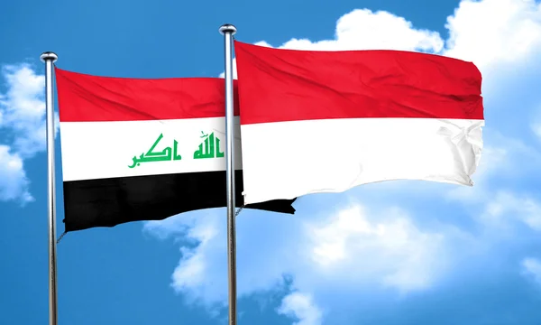 伊拉克国旗与印度尼西亚国旗，3d 渲染 — 图库照片