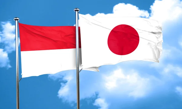 Bandeira da Indonésia com bandeira do Japão, renderização 3D — Fotografia de Stock