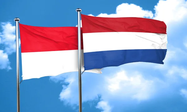 Bendera Indonesia dengan bendera Belanda, render 3D — Stok Foto