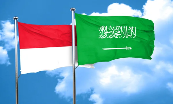 Bandera de Indonesia con bandera de Arabia Saudita, representación 3D —  Fotos de Stock