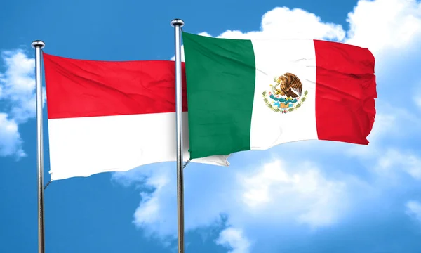 Bandera de Indonesia con bandera de México, Renderizado 3D — Foto de Stock