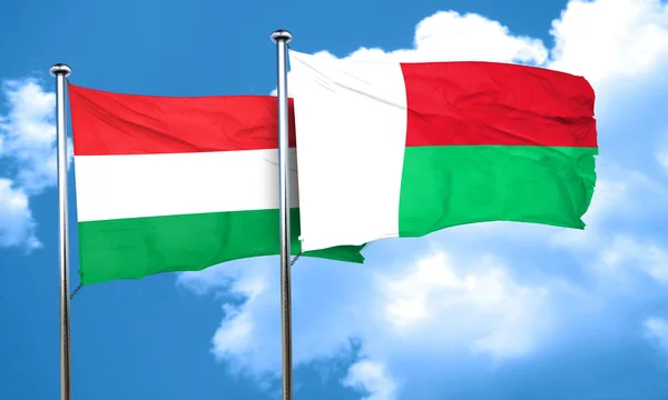 Vlag van Hongarije met Madagaskar vlag, 3D-rendering — Stockfoto