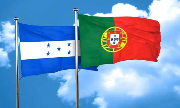 Bandiera Honduras con bandiera Portogallo, rendering 3D — Foto Stock