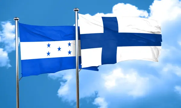 Drapeau Honduras avec drapeau Finlande, rendu 3D — Photo