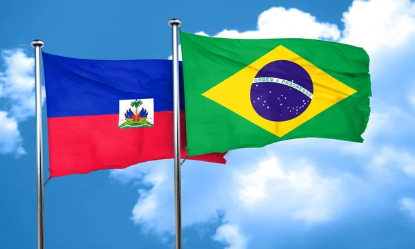 Bandiera Haiti con bandiera Brasile, rendering 3D — Foto Stock