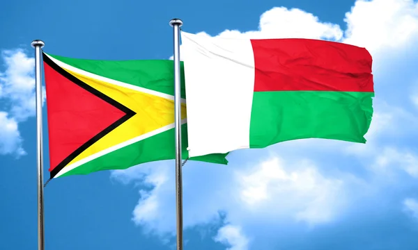 Σημαία της Γουιάνας με σημαία της Μαδαγασκάρης, 3d rendering — Φωτογραφία Αρχείου