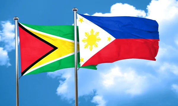 Σημαία της Γουιάνας με Φιλιππίνες σημαία, 3d rendering — Φωτογραφία Αρχείου