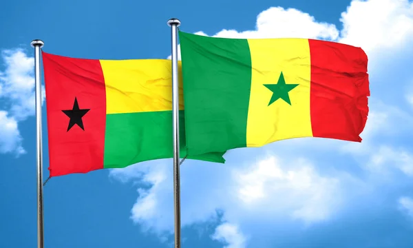 Bandeira de bissau da Guiné com bandeira do Senegal, renderização 3D — Fotografia de Stock