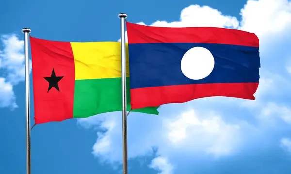 Pavillon Guinée bissau avec drapeau Laos, rendu 3D — Photo